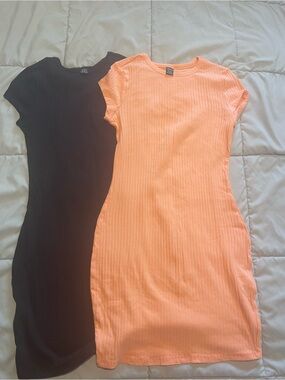 SHEIN Ribbed Mini Dress Duo in Black and Peach
